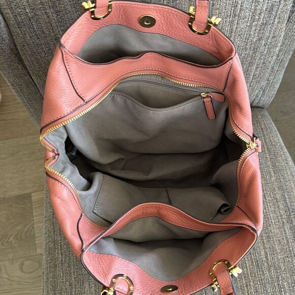 Vince Camuto Plum Soft Pebbled Leather Satchel Handbag Color Sushi/Coral Top Zip - Picture 9 of 16